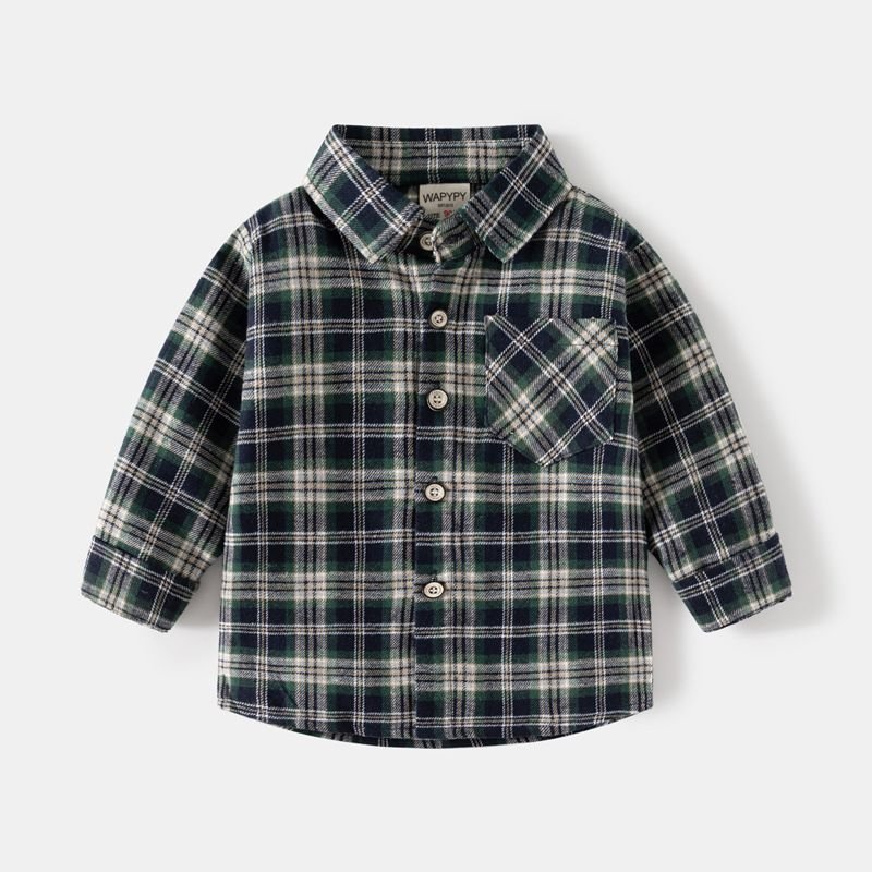 Kids Toddler Boys Fashion Casual Playd Stripe Print Long Sleeve Lapel Shirt