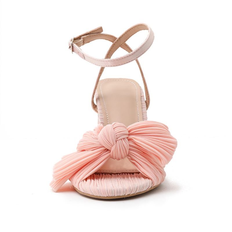 Summer Women Fashionable Plus Size Solid Color Bow Round Toe Heeled Sandals