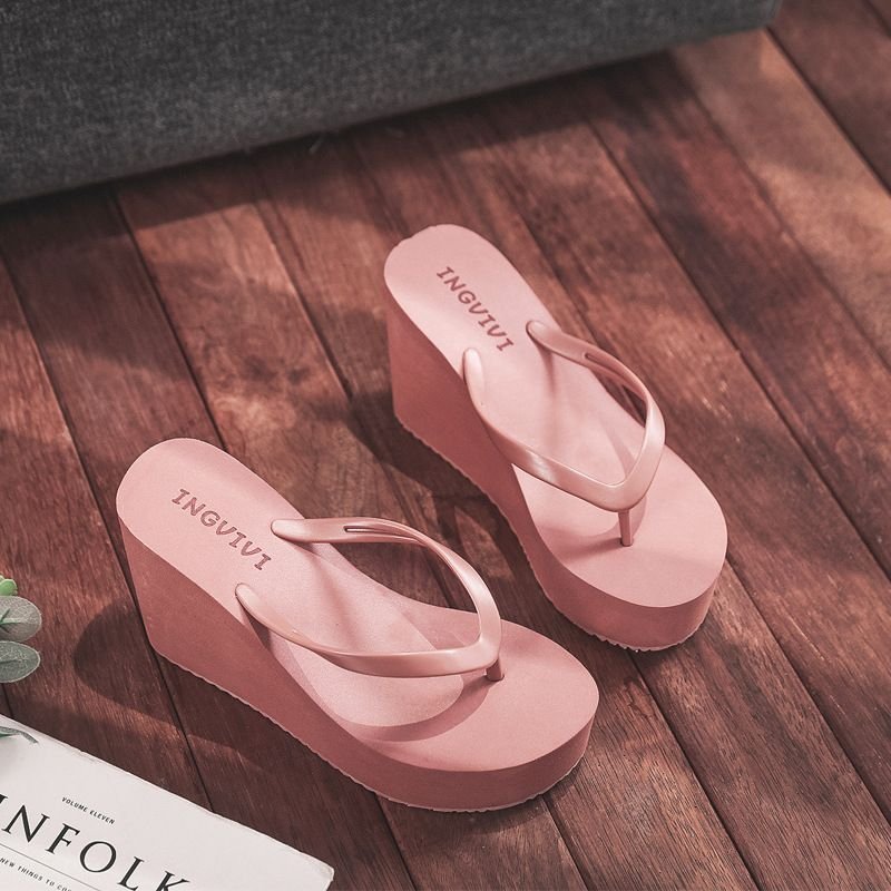 Summer Women Fashion Casual Solid Color Platform Thick-Soled Flip Flops