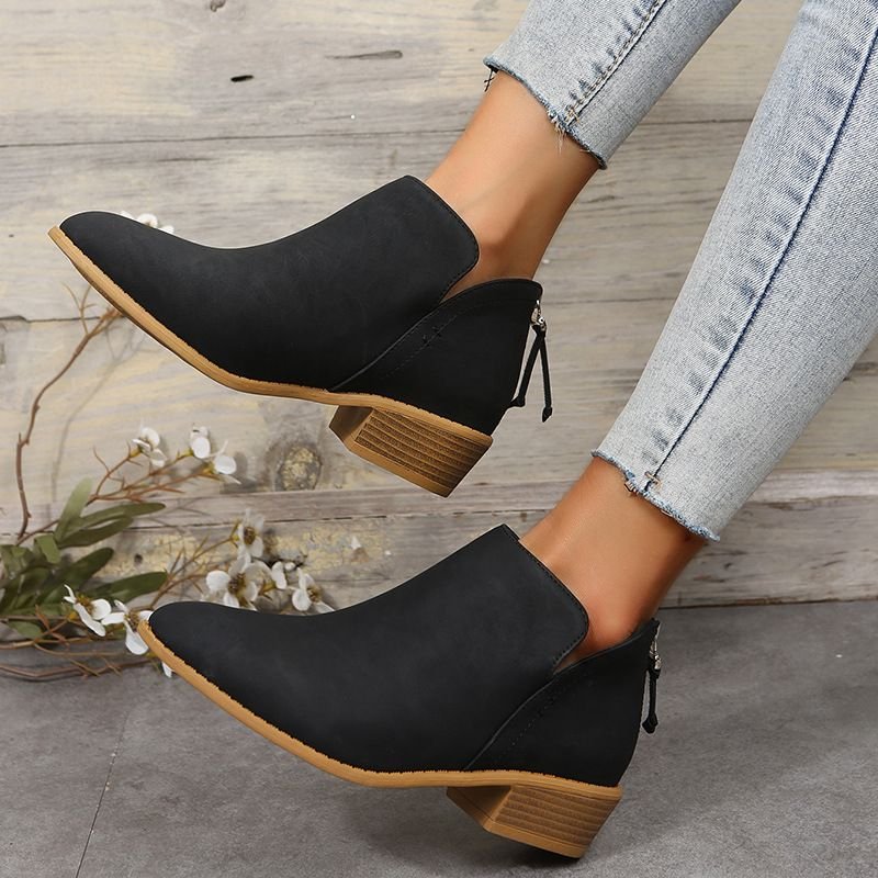 Women Fashion Plus Size British-Style Back Zipper Toe Short Boots