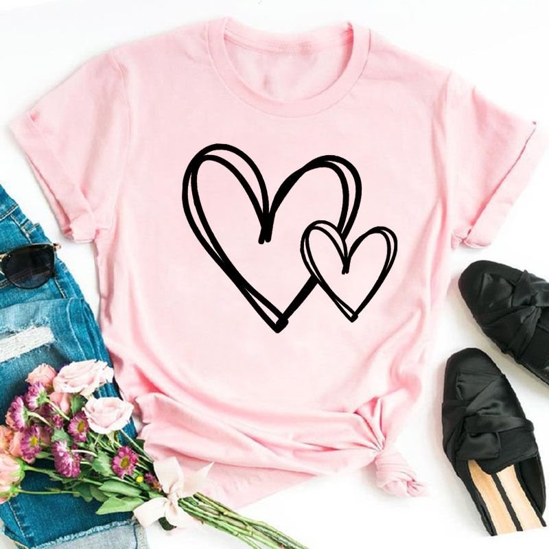 Women Simple Fashion Love Heart Printed T-Shirt