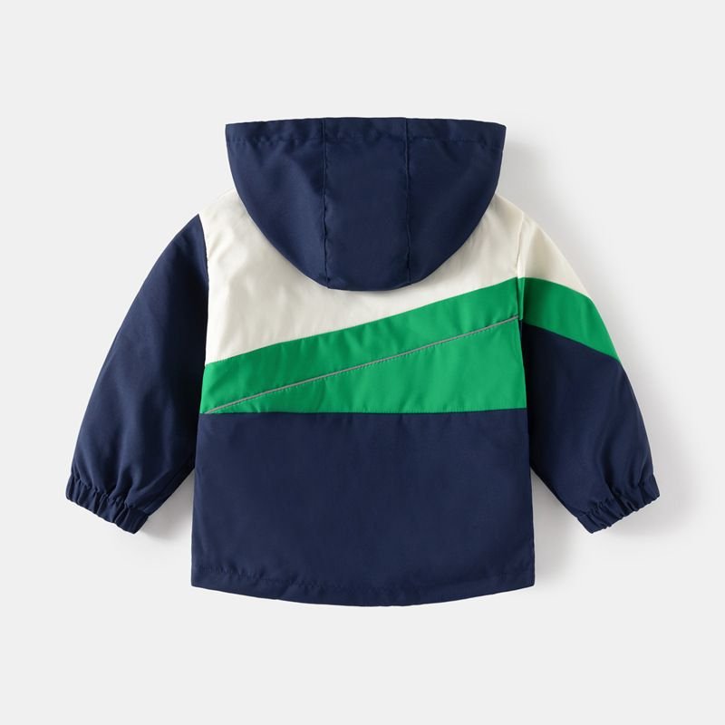Kids Toddler Boys Spring Autumn Casual Athleisure Color Matching Fleeces Long Sleeve Hooded Jacket