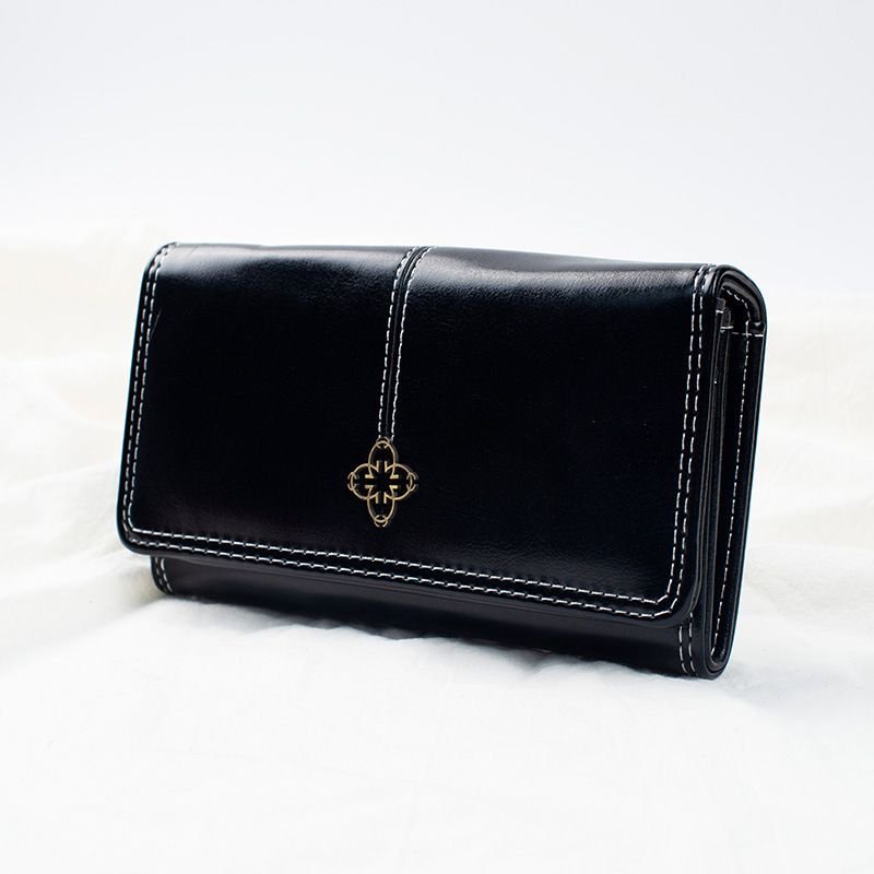 Women Fashion Vintage Oil Wax Leather Multi-Card Change Wallet Long Wallet