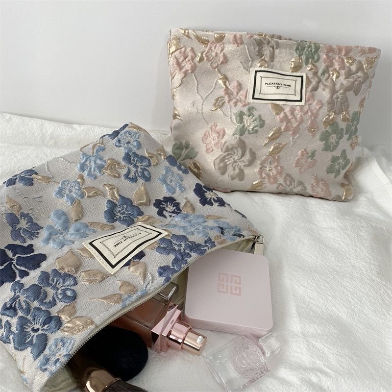 Embossed Flower Cosmetic Bag Large Capacity