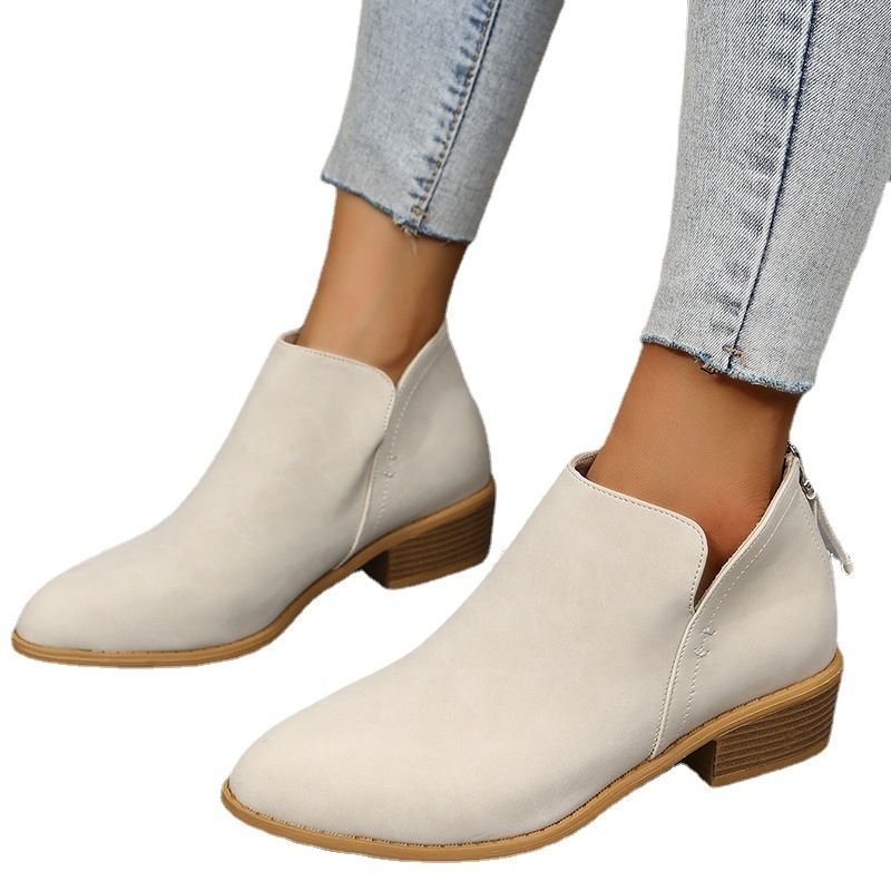 Women Fashion Plus Size British-Style Back Zipper Toe Short Boots