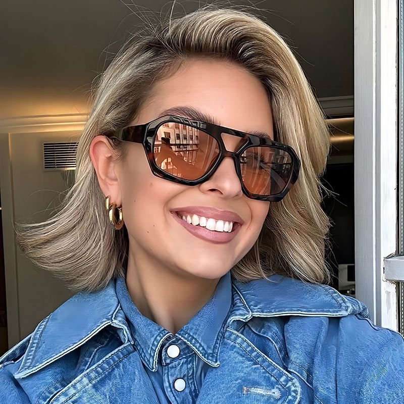 Women Fashion Leopard Double Beam Sunglasses