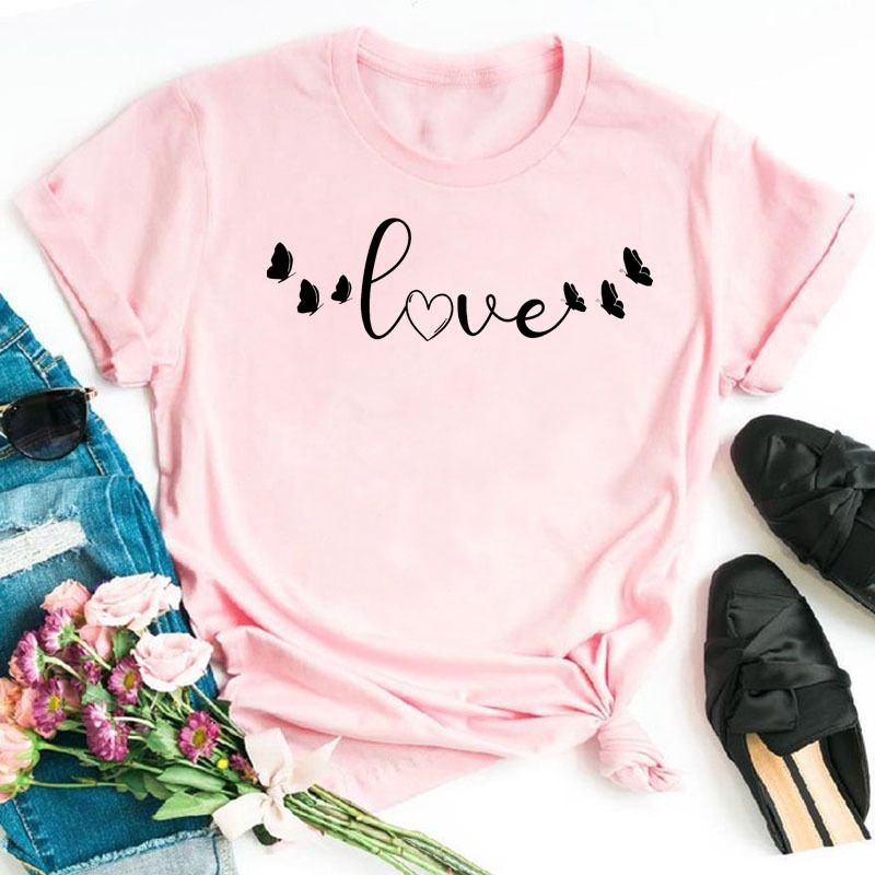 Women Simple Fashion Love Heart Printed T-Shirt