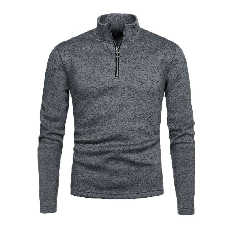 Men Casual Stand Collar Zipper Design Solid Color High Collar Sweatshirt Custom