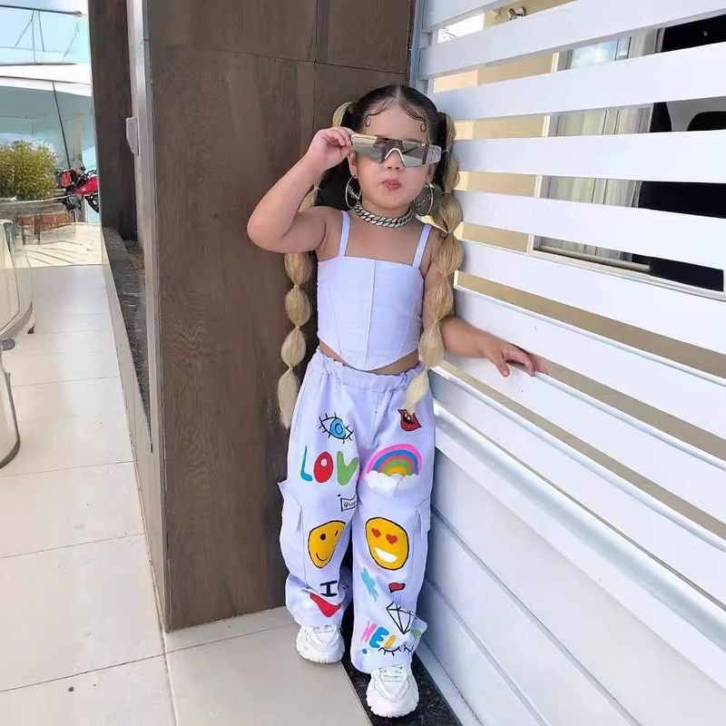 Toddler Girls Fashion Casual Tank Top Cartoon Printed Pants Two-Piece Set