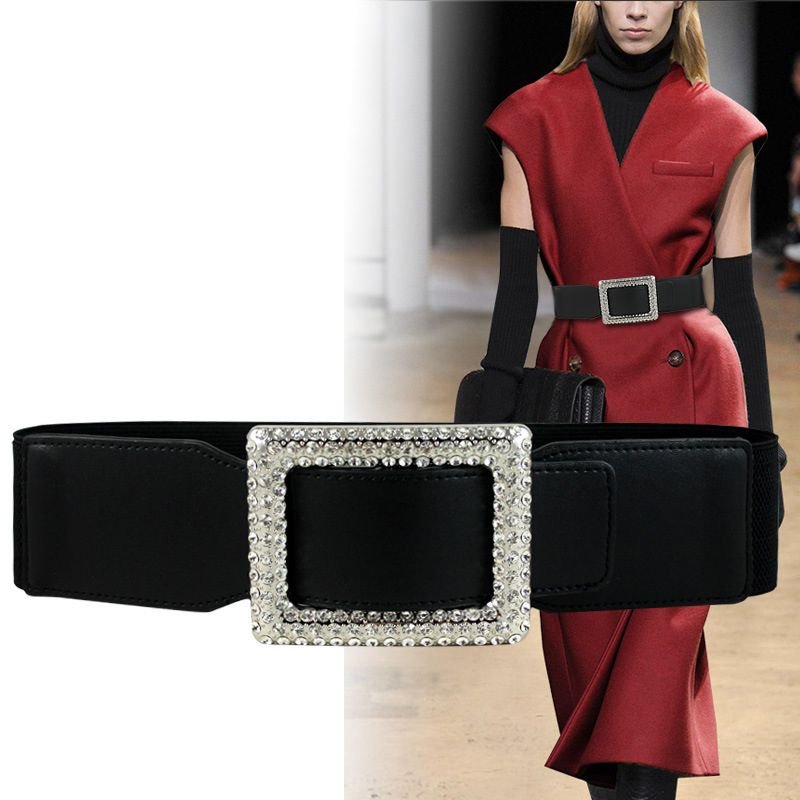 Women Simple Diamond Elastic Wide Waist Seal