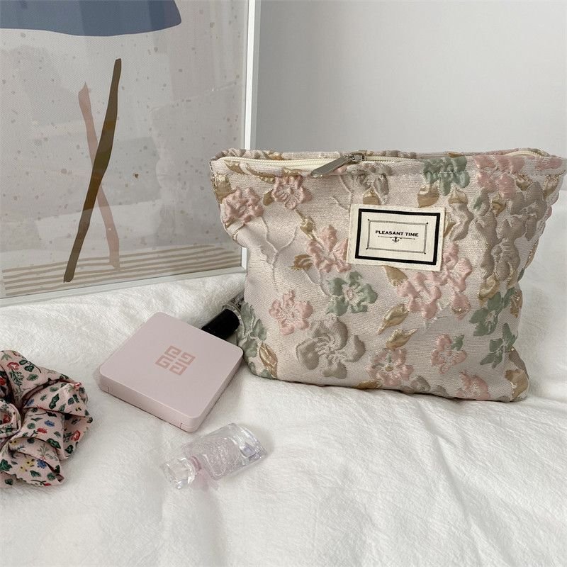 Embossed Flower Cosmetic Bag Large Capacity