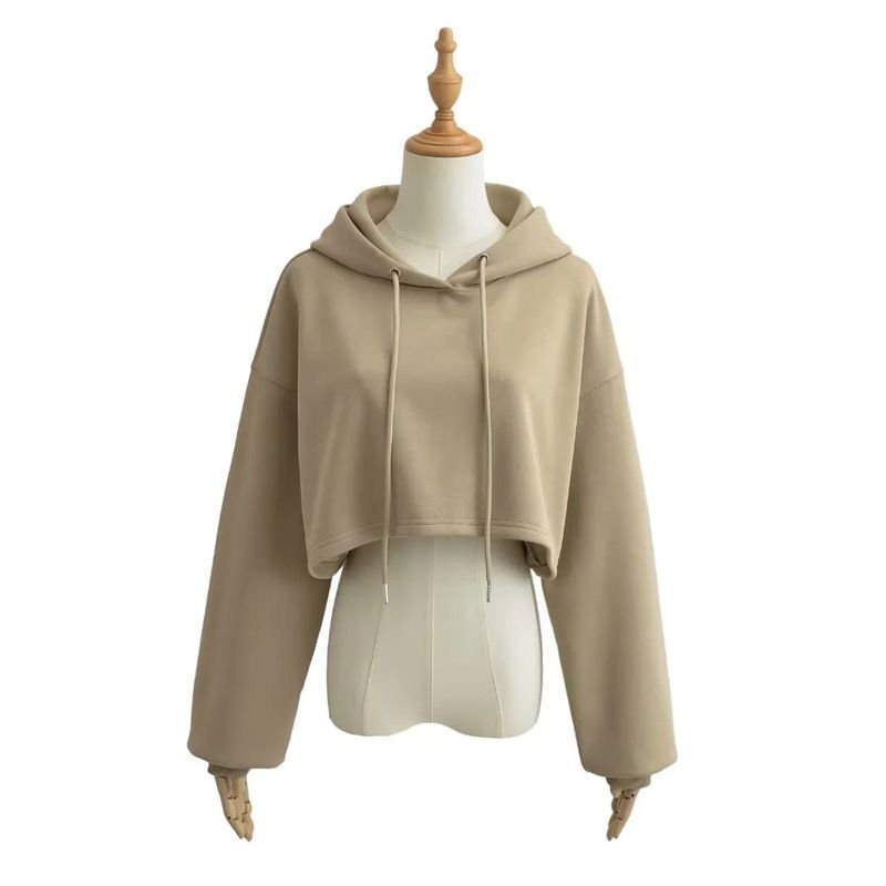 Vintage Drawstring Pullover Long-Sleeved Women Street Style Edgy Crop Hoodie Custom