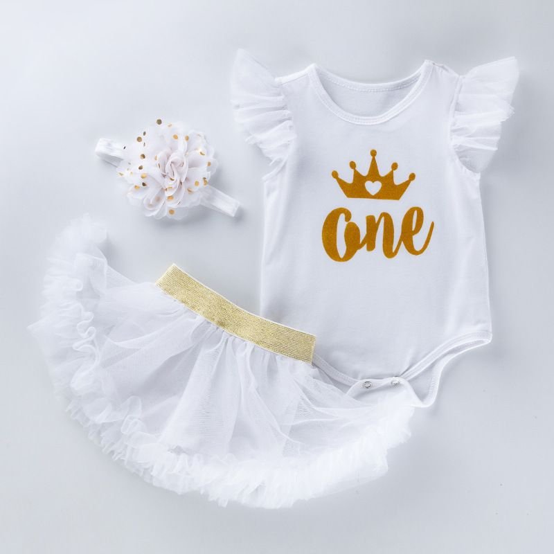 Kids Baby Girls Party Cute Letters Print Fluttering Sleeve Romper Skirt Set