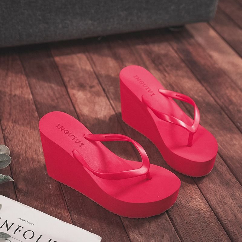 Summer Women Fashion Casual Solid Color Platform Thick-Soled Flip Flops