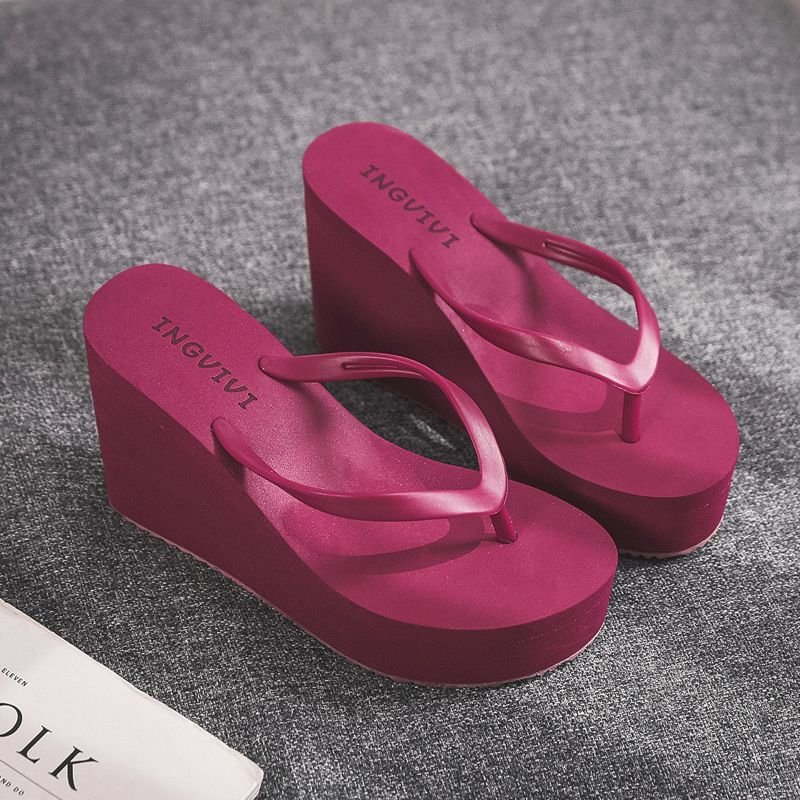 Summer Women Fashion Casual Solid Color Platform Thick-Soled Flip Flops