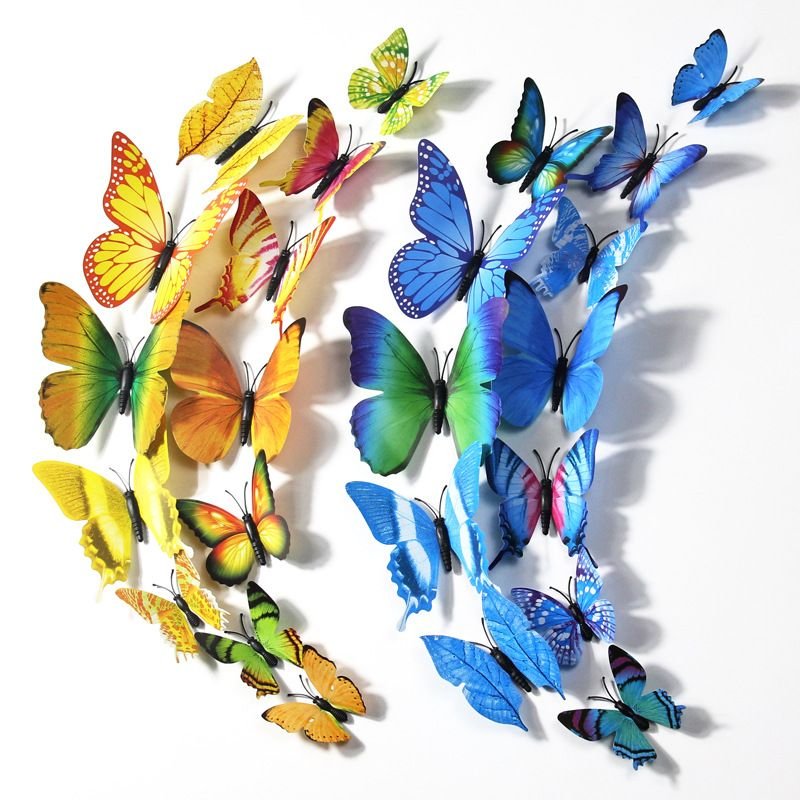 3d Home Decoration Simulation Butterfly Double-Sided Adhesive Multicolor Solid Color Wall Stickers 12pcs/set