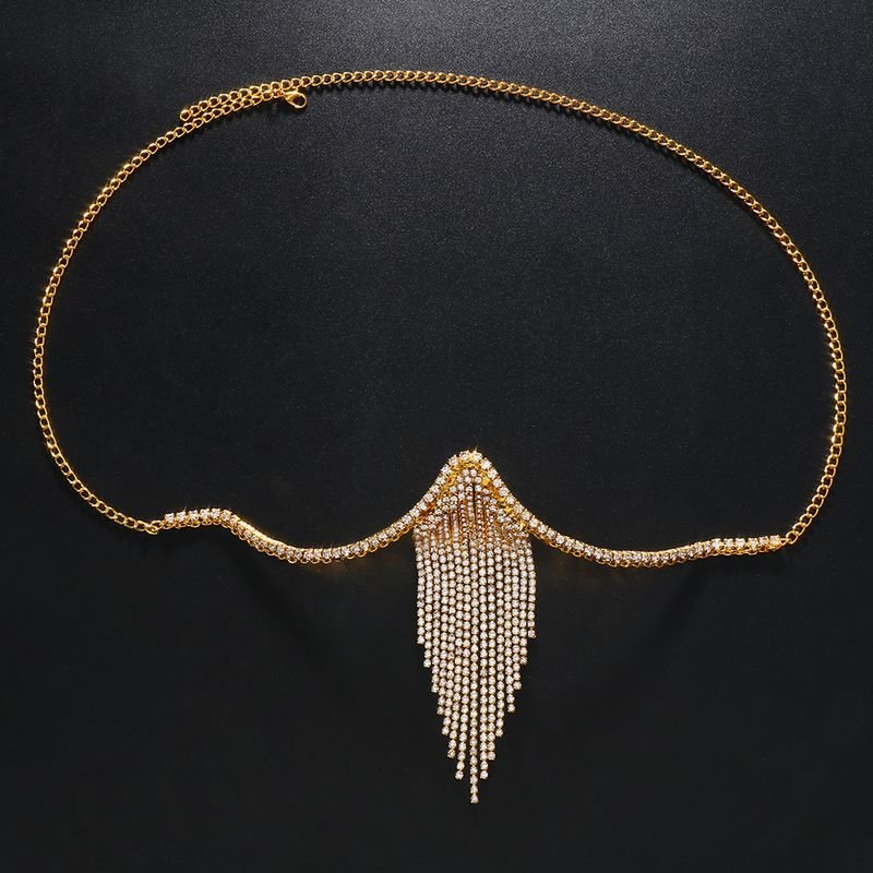 Women Fashion Sexy Tassel Rhinestone Chest Body Chain