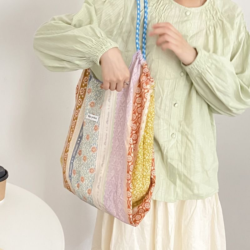 Summer Women Simple Sweet Small Tiny Flower Print Canvas Shopping Tote Bag