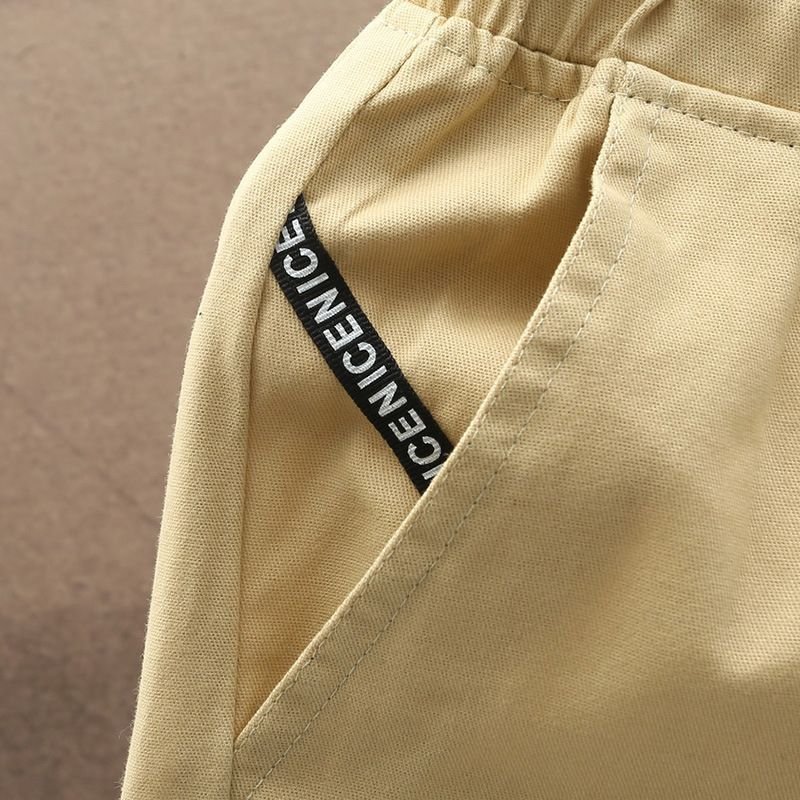 Men Casual Simple Mid Waist Tie Loose Shorts
