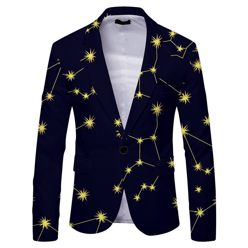 Men Fashion Casual Party Plaid Stripe Leopard Print Long Sleeve Lapel Suit
