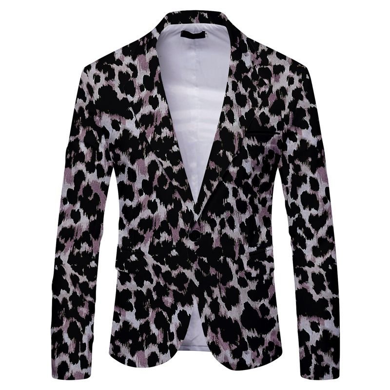 Men Fashion Casual Party Plaid Stripe Leopard Print Long Sleeve Lapel Suit